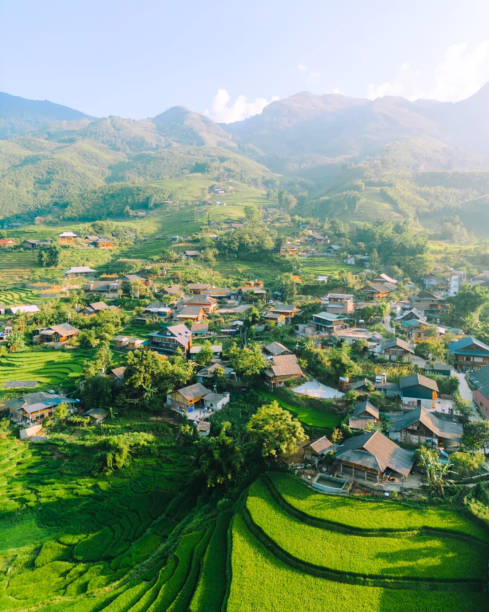Panoramic View Of Ta Van Village With Lush Terraced Fields.